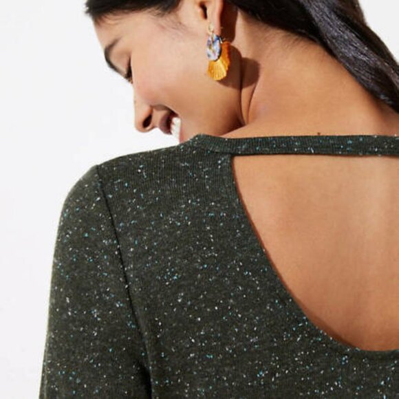 LOFT Cutout Back Tunic Top Sweater - Olive Green Melange - Size XS - Picture 2 of 7